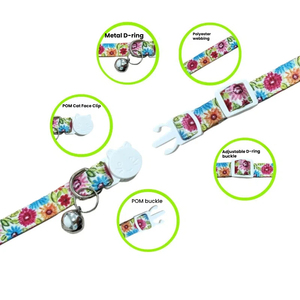 Collier de sécurité détachable en polyester à motif floral pour chat et petit <span class=keywords><strong>chien</strong></span>, avec boucle réglable et clochette, imprimé fleurs fraîches - Product Image 2