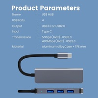 Hub USB C 4 en 1, Estación de Conexión de Aleación de Aluminio Tipo C, Divisor de Hub Multi USB de 4 Puertos, Datos OTG para Computadora Portátil Macbook