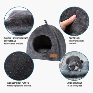 Igloo de tente en tissu à motif solide de lit de grotte de chat écologique avec coussin lavable amovible pour chats et petits chiens - Product Image 4