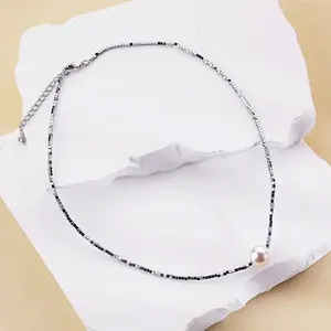 Wholesale Drop Shipping Hematite Stone Imitation Pearl Charms Choker Necklaces Jewelry For Women
