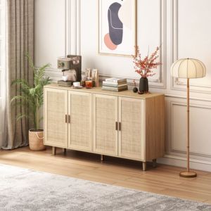 Armoire de rangement décorative élégante fonctionnelle à 4 portes en rotin assemblage facile pour chambre salon bureau maison bar modèle DB 62.20 - Product Image 3