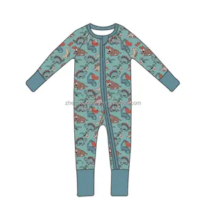 Custom Valentijnsdag Dinos Print Baby Romper Unieke Jongen Onesies Een Stuk Lange Mouw Jumpsuit Voor Kind