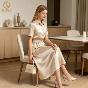 Produttore di abbigliamento fabbrica OEM/ODM indumento Design personalizzato all'ingrosso estate signora elegante <span class=keywords><strong>Midi</strong></span> <span class=keywords><strong>donna</strong></span> vestito camicia Casual - Product Image 3