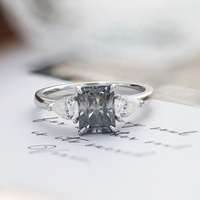 PST Personnalisé Dames Bagues En Argent Sterling 925 D VVS1 3ct Gris Radiant Coupe Moissanite Anneau Usage Quotidien