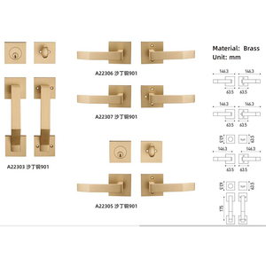 Ensemble de poignées de <span class=keywords><strong>porte</strong></span> <span class=keywords><strong>d</strong></span>'<span class=keywords><strong>entrée</strong></span> en laiton massif haute sécurité, poignée de sécurité extérieure de luxe avec <span class=keywords><strong>serrure</strong></span> pour projet de villa résidentielle - Product Image 5