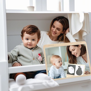 Juguete de espejo de bebé con tiempo de barriga de madera con tarjetas de estimulación Visual, <span class=keywords><strong>juguetes</strong></span> Montessori para niños, juguete educativo de aprendizaje temprano para niños pequeños - Product Image 4