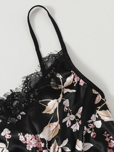 Summer Pyjamas Floral <strong>Lace</strong> Trim <strong>Cami</strong> <strong>Top</strong> and Shorts Hot Silk Satin Pajamas Loungewear Women Sets - Product Image 3