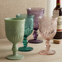 Samlife-RW19011 Verres à vin texturés vintage en verre coloré gaufré rétro personnalisés en gros