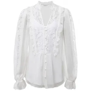 Hot sale models lace blouses three quarter sleeve blouse