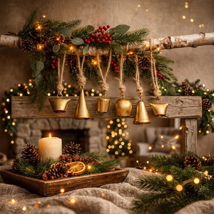 Guirnalda de Campanas Navideñas Rústicas con Colgadores de Cuerda, Campanas Metálicas Hechas a Mano, Decoración Navideña para Colgar en la Pared Interior - Product Image 3