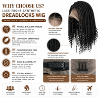 Perruque synthétique Lace Front Dreadlock tressée à la main, style Goddess Locs, avec pointes bouclées, afro kinky, en fibre haute température