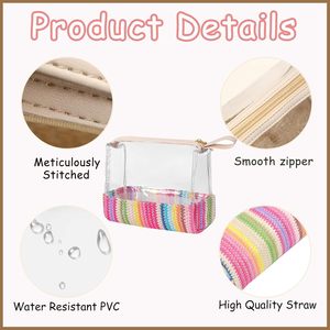 Bolso de mano transparente de PVC personalizado con diseño de rayas, estuche transparente de almacenamiento, bolsa de cosméticos portátil impermeable con cremallera para mujer - Product Image 6