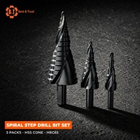 3 paquets de forets étagés en spirale 1/4 "à tige hexagonale et cône noir pour acier rapide