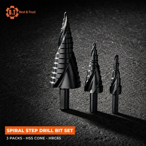 3 paquets de forets étagés en spirale 1/4 "à tige hexagonale et cône noir pour acier rapide - Product Image 1
