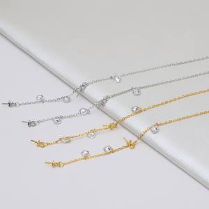 Cadena de Plata S925 con Cruz de Flores, 11 cm de Largo, Línea para Oreja, 5-8 Perlas Dobles, Bandeja Vacía para DIY, Accesorios de Joyería 930 - Product Image 2