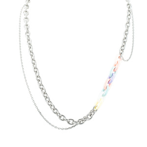 yunnique Layered <b>Titanium</b> Steel Acrylic <b>Chain</b> Necklace Asymmetrical Paperclips Geometric Design Multicolor Fashion Jewelry - Product Image 5