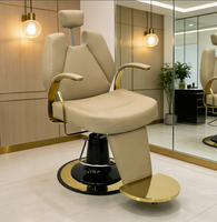 Chaise de coiffure moderne de luxe 360 °   Chaise de barbier pivotante à vérin hydraulique en cuir véritable pour salon de beauté