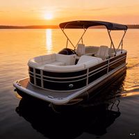 Bateau ponton de loisirs L-16 homologué CE, configuration canapé, éclairage de navigation, coque en fibre de verre, tubes en alliage d'aluminium, tourisme, 90 CV