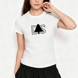 Camiseta Clásica para Mujer, Personalizada con Estampado Flocado, 90% Algodón, 10% Elastano, Preencogida, Ajuste Delgado, Alta Elasticidad, Color Sólido, Venta al por Mayor - Product Image 4