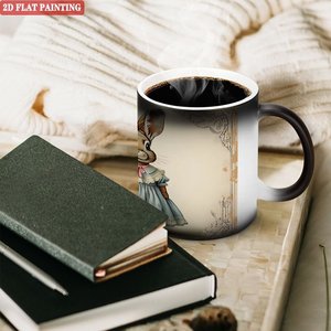 Tasse sensible à la chaleur, noire givrée, 11 oz, en céramique, vierge pour sublimation, design plat 2D à peindre - Product Image 3