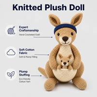 Adorable Peluche Kangourou Marron Tricotée Personnalisée – Jouet en Peluche Kangourou Marron Tricoté sur Mesure