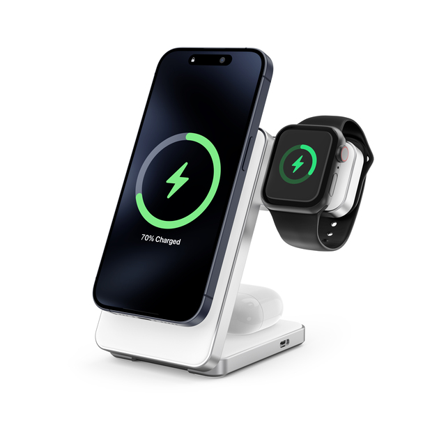 Qi2 15W 3 in 1 Wireless Charger  Magnetic Foldable Aluminum Alloy Charging Stand for iPhone for Apple Watch for AirPods
