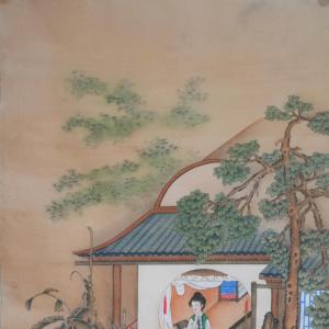 Arte Murale Orientale per Soggiorno, Dipinto Tradizionale Cinese con Figure, "Signora nel Cortile", Arte Murale in Stile Antico, Pergamena Dipinta a Mano - Product Image 4