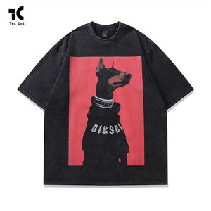 T-shirt en tricot grande taille unisexe, imprimé Doberman Pinscher, effet délavé et vieilli, style High Street Direct Spray, marque de mode rétro - Product Image 1