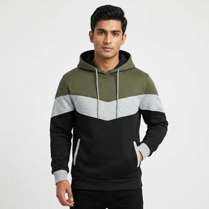 Sudadera con capucha de terciopelo 100% algodón con media cremallera, diseño de bloques de color, estilo oversize, forrada y lavada, diseño popular para otoño/invierno, la más vendida. - Product Image 1