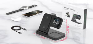 Réveil numérique LED intégré <span class=keywords><strong>avec</strong></span> affichage de l'heure, luminosité réglable, <span class=keywords><strong>chargeur</strong></span> sans fil et charge rapide pour table de chevet - Product Image 6