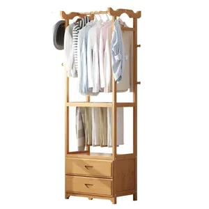 Solid wood clothes and hats rack simple modern floor bedroom shelf multi-functional household hanger cabinet