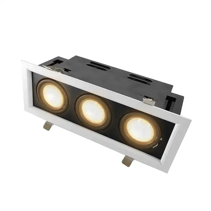 Led Embedded Plafondlamp Drie Kop Grille Rechthoekige Lijn Spot Licht Huishoudelijke Commerciële Verstelbare Kleur Cob Spot Licht