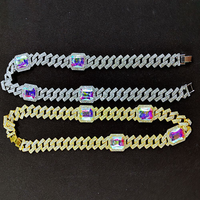 Hip Hop AB Gem Glass – chaîne à maillons cubains de 15MM en or et argent, collier cubain en strass pavé de Miami
