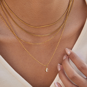 Collier minimaliste à 4 couches en acier inoxydable plaqué <span class=keywords><strong>or</strong></span> 18 carats avec zircone pour femmes J&D - Product Image 2