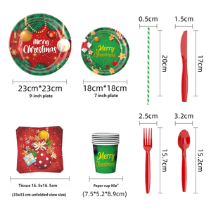 Assiettes et serviettes <span class=keywords><strong>en</strong></span> papier rouges et verts pour les fournitures <span class=keywords><strong>de</strong></span> fête <span class=keywords><strong>de</strong></span> Noël, pour les célébrations d'hiver et les décorations saisonnières - Product Image 2