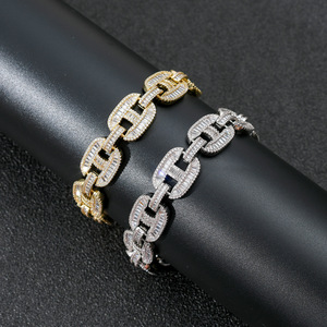 Hip-hop Pig Nose Cuban Chain, Slightly Inlaid Zircon Hip-hop Men's <b>Bracelet</b>. Tanjing Fashion Lijing Necklace - Product Image 3