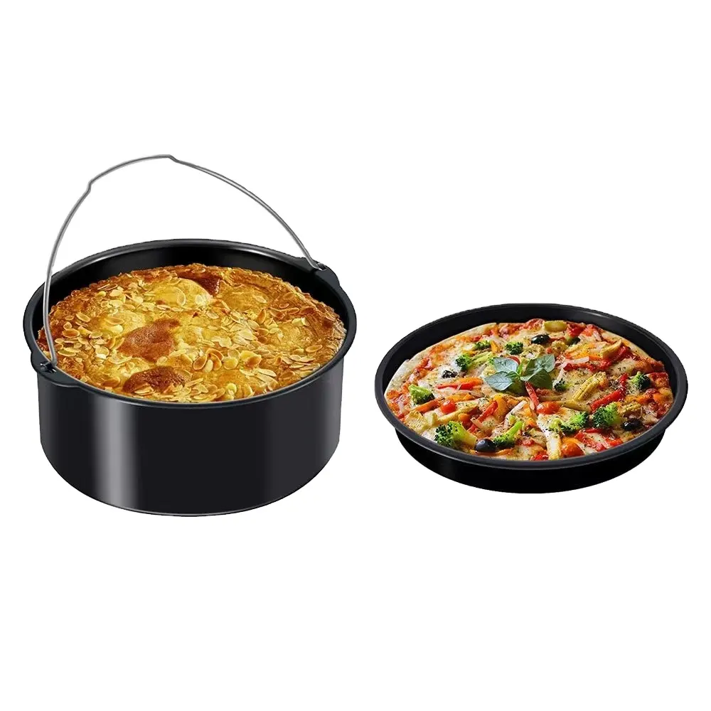 Universal air fryer accessories 2pcs pizza pan and baking cake barrel nonstick coating for 3QT air fryer and larger & oven & pot