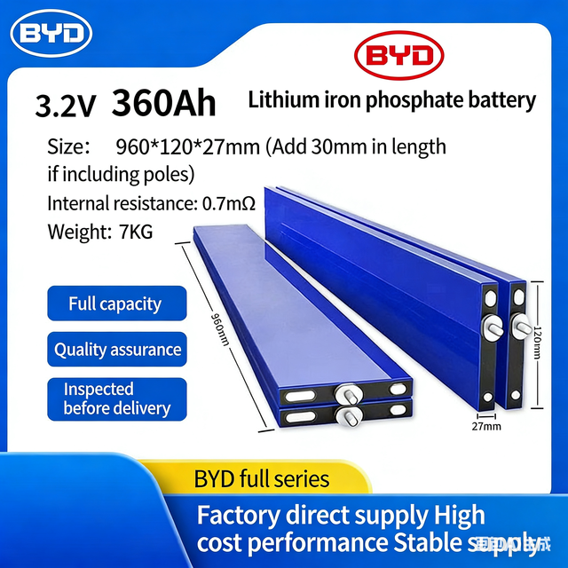 Grade a 3.2V 360Ah LiFePO4 Blade Battery Cell Deep Cycle for Solar Energy Storage RV Golf Cart Thin & Long Shape, Higher Space