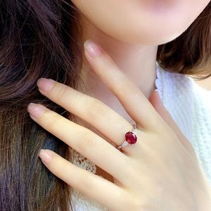 แหวนแต่งงานทับทิมสร้างในแล็บแหวน925เงินสเตอร์ลิงสีแดงรูปไข่สีขาวเพชรลูกแพร์หิน3วงครบรอบแต่งงานแหวนสัญญาสำหรับผู้หญิง - Product Image 5