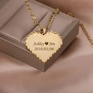 Customized Heart Name Plate Name Pendant Personalized Engraved Names Necklace For Women Accessories