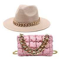 Moda mujer verano sombrero de paja señoras PU bolsos Panamá sombrero y bolso conjunto