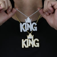 Collar con Colgante de Letra Corona de Rey con Piedras de Circonita, Joyería Hip Hop para Hombre, Venta al por Mayor