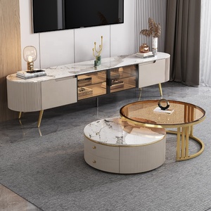 Chất lượng cao hiện đại sang trọng bằng đá cẩm thạch bằng gỗ <span class=keywords><strong>TV</strong></span> đứng và Bàn cà phê thiết lập cho nội thất phòng khách phong cách thiết kế nội thất <span class=keywords><strong>2025</strong></span> - Product Image 2