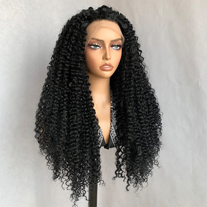 Parrucca Sintetica Nera Lunga Ricci Crespi 13*4 con Pizzo Frontale per <span class=keywords><strong>Donna</strong></span>, Parrucca con Parte Libera dall'Aspetto Naturale, <span class=keywords><strong>Capelli</strong></span> Sintetici, Vendita all'Ingrosso - Product Image 3