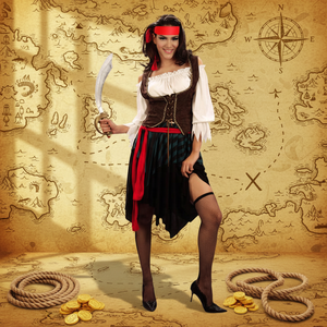 Robe de costume de <span class=keywords><strong>pirate</strong></span> pour <span class=keywords><strong>femme</strong></span> avec chapeau et accessoires pour fête d'Halloween - Product Image 1