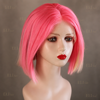 Perruque Bob Rose Blond Mèches Blanches 13x4 Lace Front Cheveux Humains Courts Lisses Pré-Pluckée pour Femmes Vente en Gros Usine
