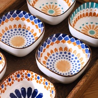 Plat à sauce artisanal bohème en grès, assiette à collation vintage en céramique avec motif sous glaçure, compatible micro-ondes et lave-vaisselle, conforme FDA
