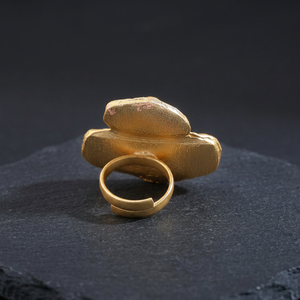 Handcrafted Bloom Textured Adjustable Modern <b>Statement</b> <b>Ring</b> for Women Alloy Gold Plated Floral Cocktail <b>Ring</b> - Product Image 3