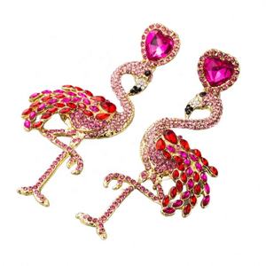 Women's Retro <b>Flamingo</b> <b>Earrings</b> Personalized Long Alloy Drop <b>Earrings</b> with Rhinestones Creative Fashion Set - Product Image 4