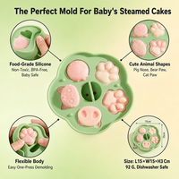 Silicone baby cakevorm voor gestoomde cakes, voedselveilig, BPA-vrij, makkelijk uit de vorm te halen, 6-delig, schattige dierenvormen, DIY babyvoedingsvorm, bakvorm